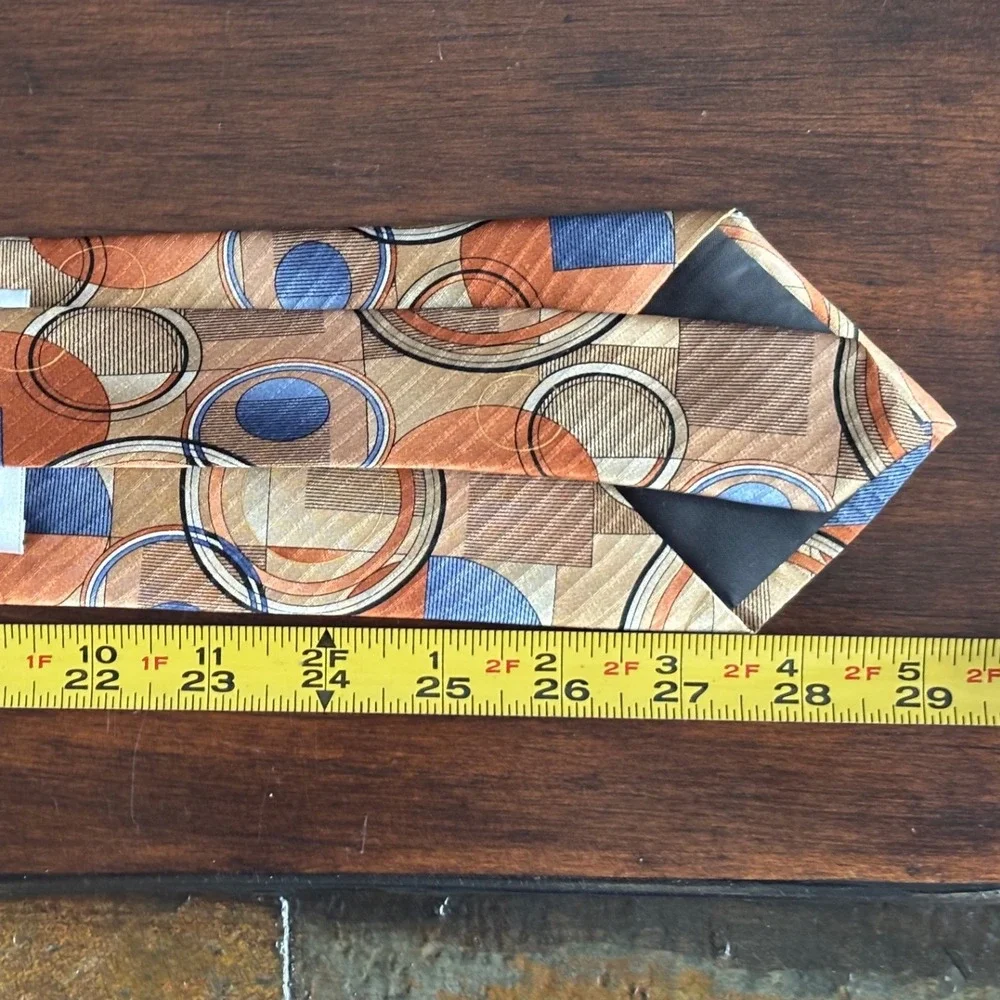 TWO Arrow & Meeting Street Vintage Silk Neckties Tan Brown Blue geometric circle